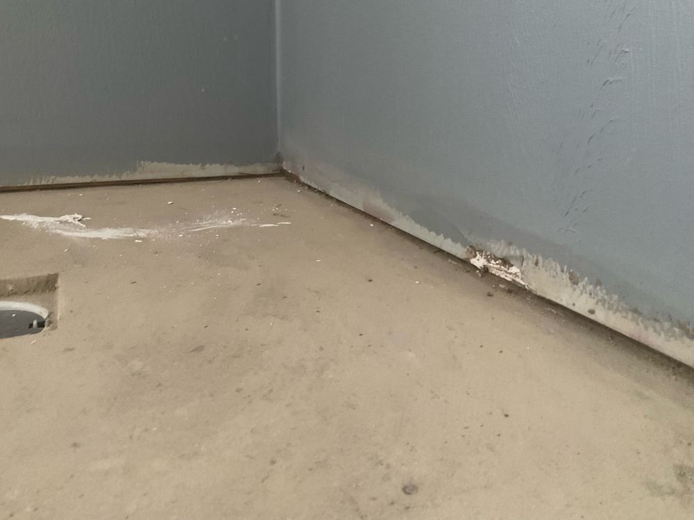 Waterproofing not yet applied to every wet area, a mandatory step before tiling, found during a waterproofing inspection in Aintree